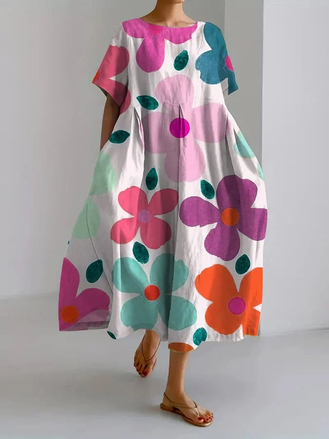 Eliana | Robe midi fleurie et joyeuse pour des journées d'été insouciantes