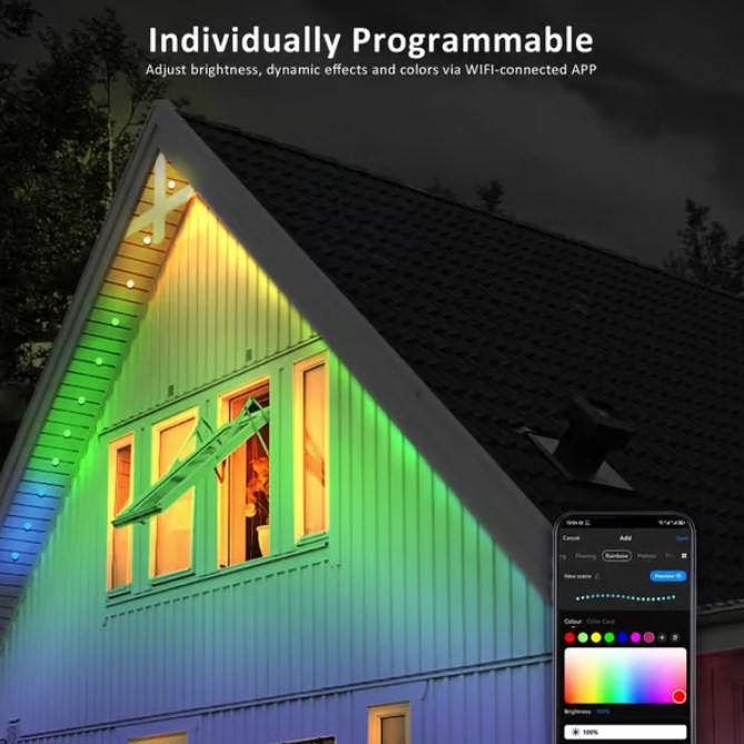 🌈 Éclairage extérieur LED intelligent, arc-en-ciel et fixe