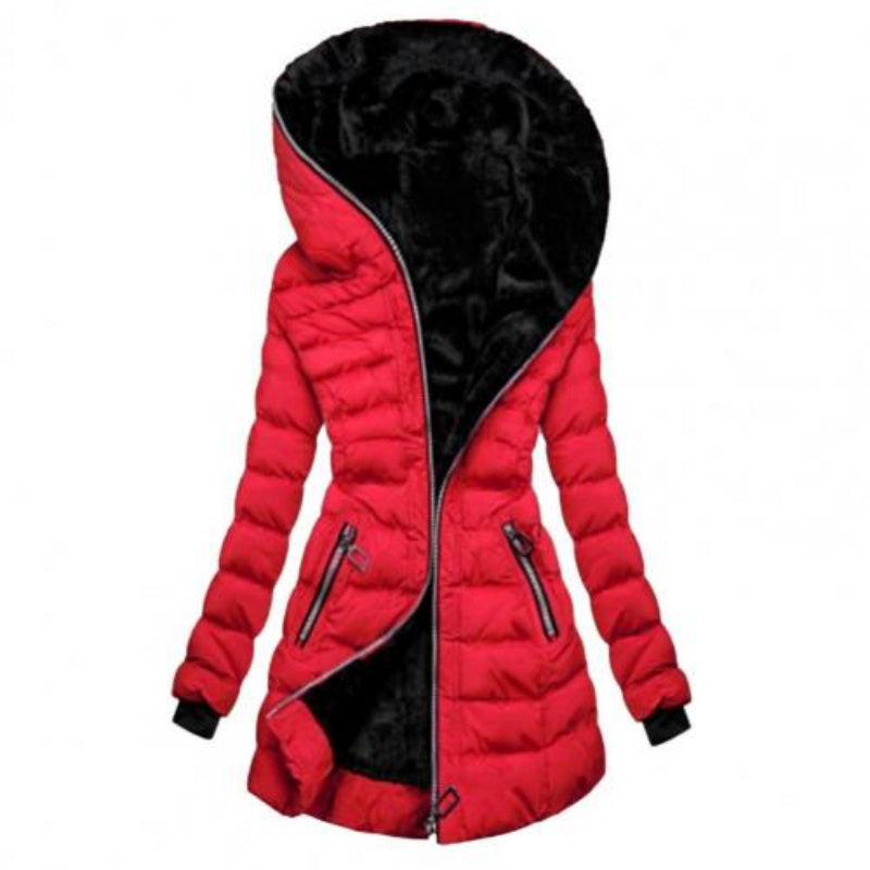 Veste longue matelassée chaude avec capuche pour femme