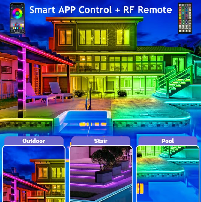 🌈 Éclairage extérieur LED intelligent, arc-en-ciel et fixe