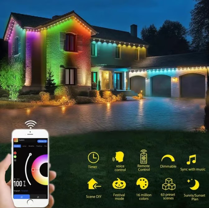🌈 Éclairage extérieur LED intelligent, arc-en-ciel et fixe