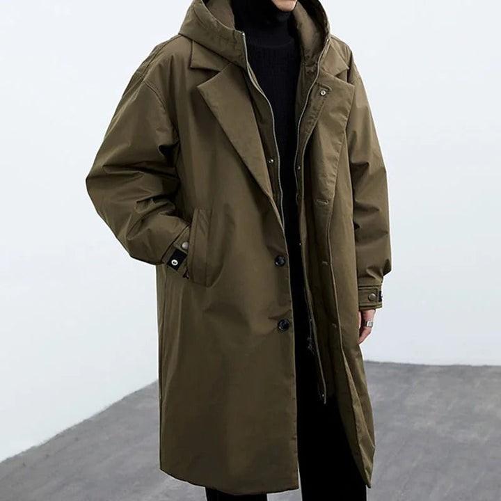 Manteau long matelassé imperméable pour hommes avec capuch