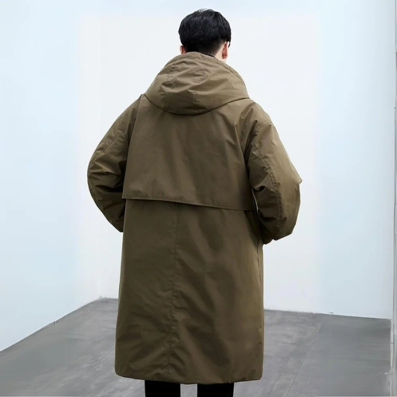 Manteau long matelassé imperméable pour hommes avec capuch