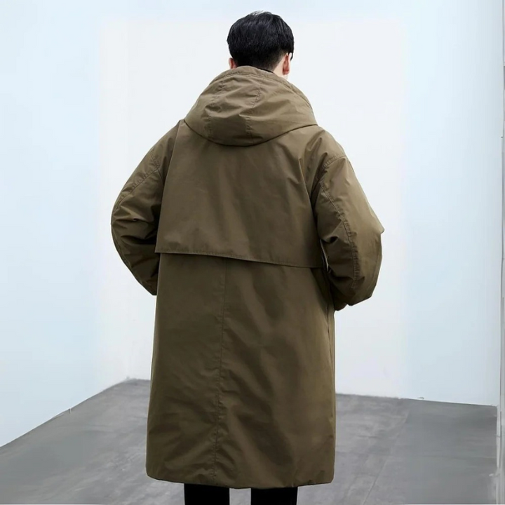Manteau long matelassé imperméable pour hommes avec capuch