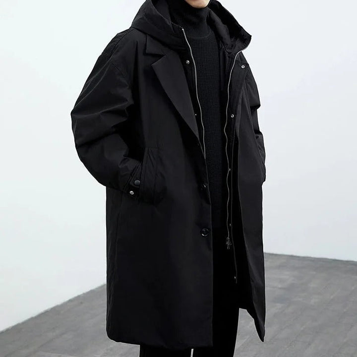 Manteau long matelassé imperméable pour hommes avec capuch